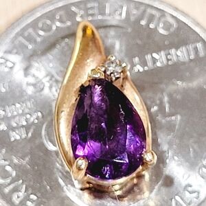 14k gold, pear shape amethyst and diamond Pendant